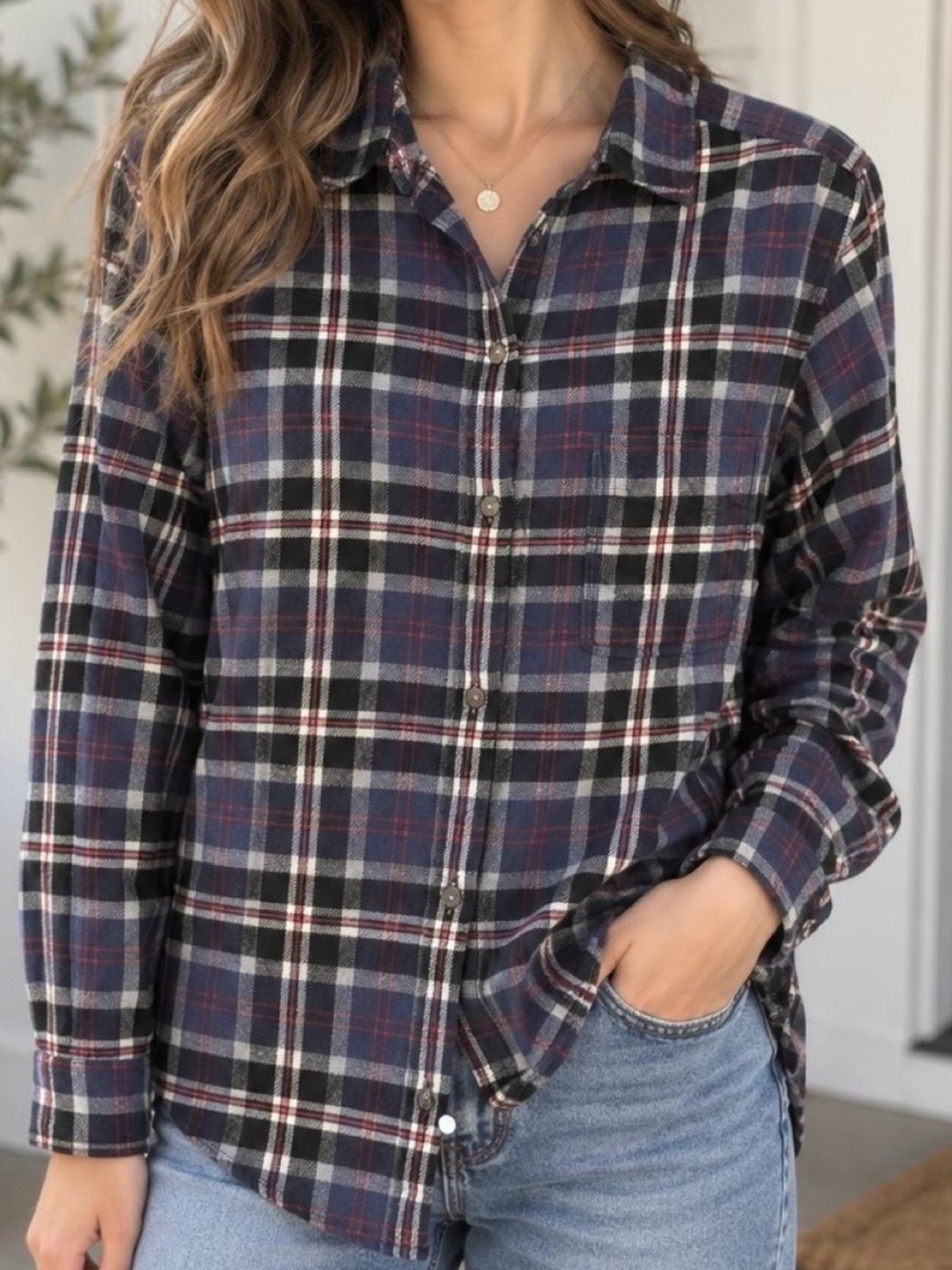 American Eagle Boyfriend Fit Plaid Flannel Shirt